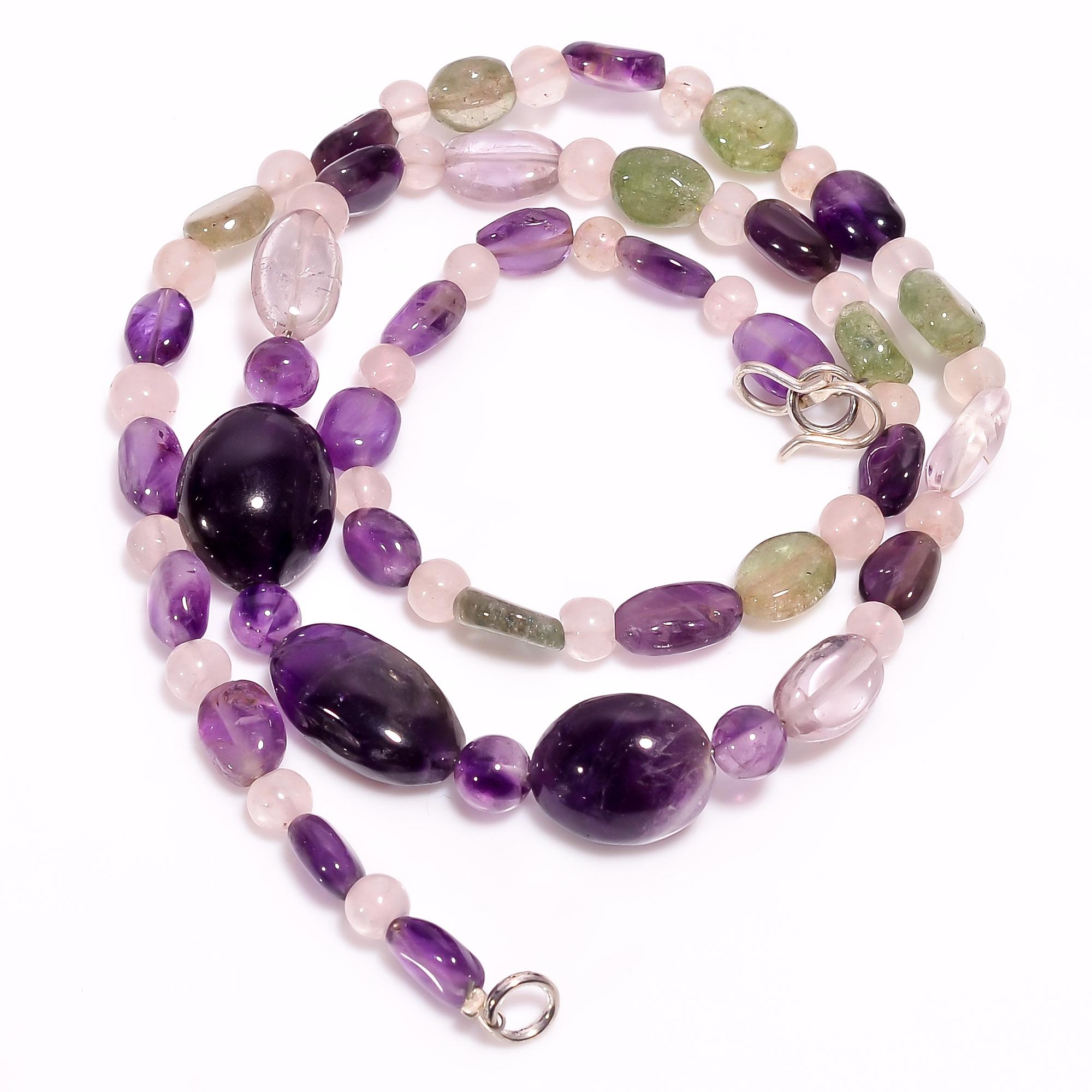 

Аметист Розовый Кварц Авантюрин Микс Формы Гладкие Бусины Ожерелье 4-16 мм 18 UB-8516