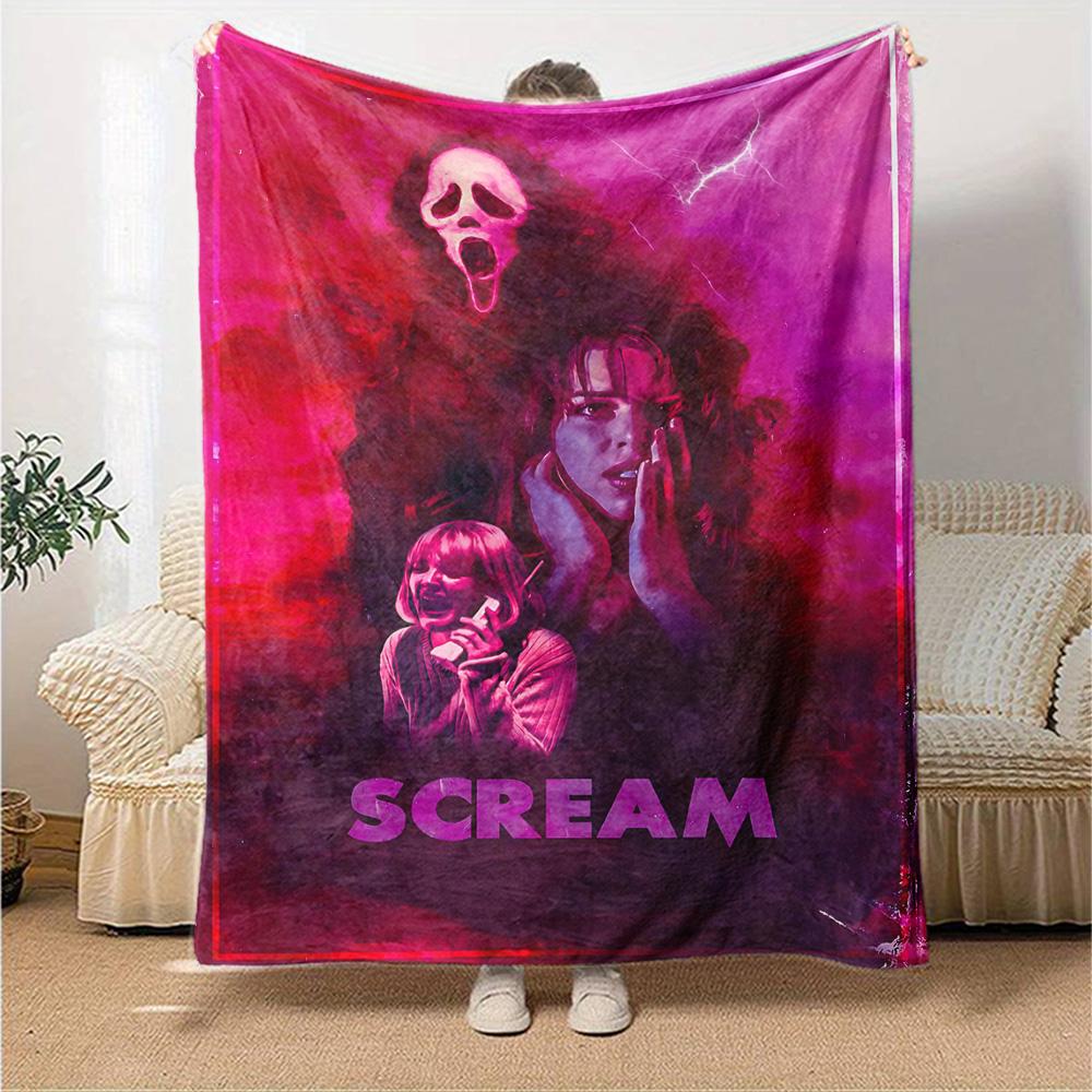 Scream Horror Movie Poster Flannel Blanket Super Soft Warm Cozy Blanket For Sofa Bed Office Travel Allseason Home Decor Gift