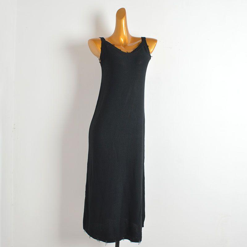 

Pure Desire Style New Solid round Neck Ripped Sleeveless Knitted dress Women Spring and Summer Loose Slimming Sheath Vest Dress Black All yards