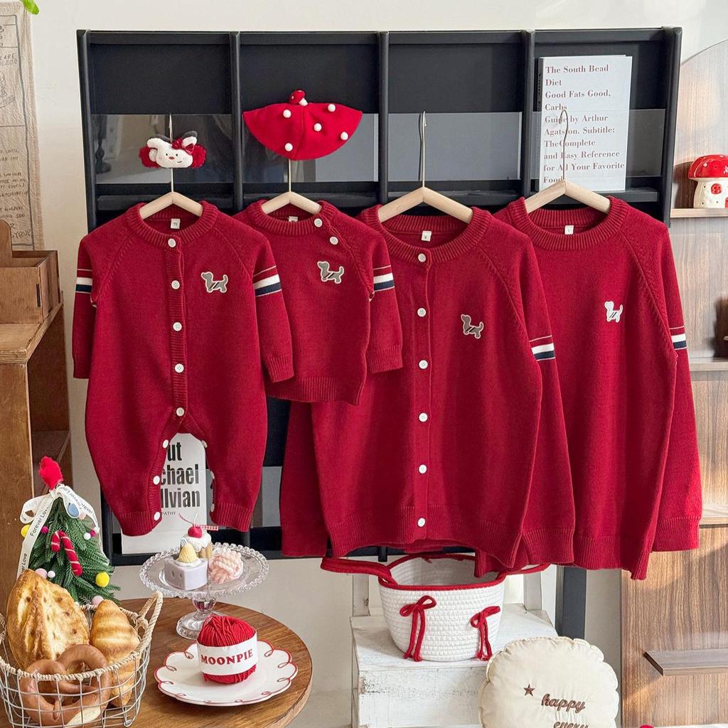 2026 New Year Red Family Sweaters: Parent-Child, Baby, and Toddler Outfits for Family of Three or Four