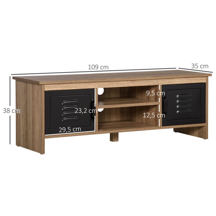 HOMCOM - Meuble TV - Panneau De Particules Classe E1 - 109x35x38cm - Brun Clair, Noir