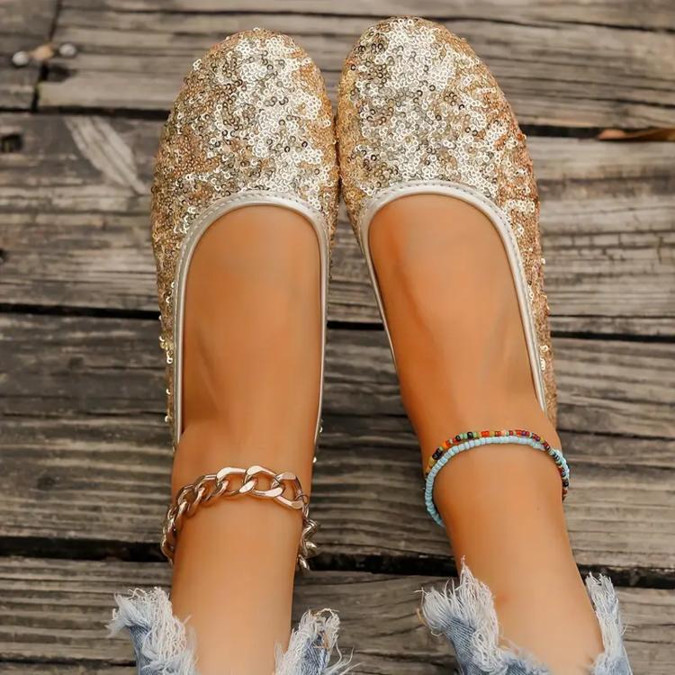 Modische Damen-Flats für Frühling und Herbst Elegant und bequem Freizeitliche runde Zehenpartie Flache modische Pailletten-Dekoration Niedrig geschnittene Schuhe
