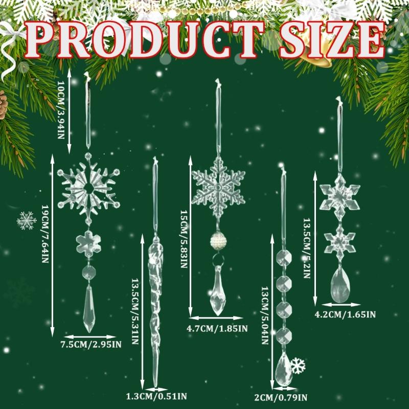 Set Of 10 Assorted Acrylic Snowflakes and Ice Crystal Charm Christmas Tree Hanging Pendants Stylish Office Decorations