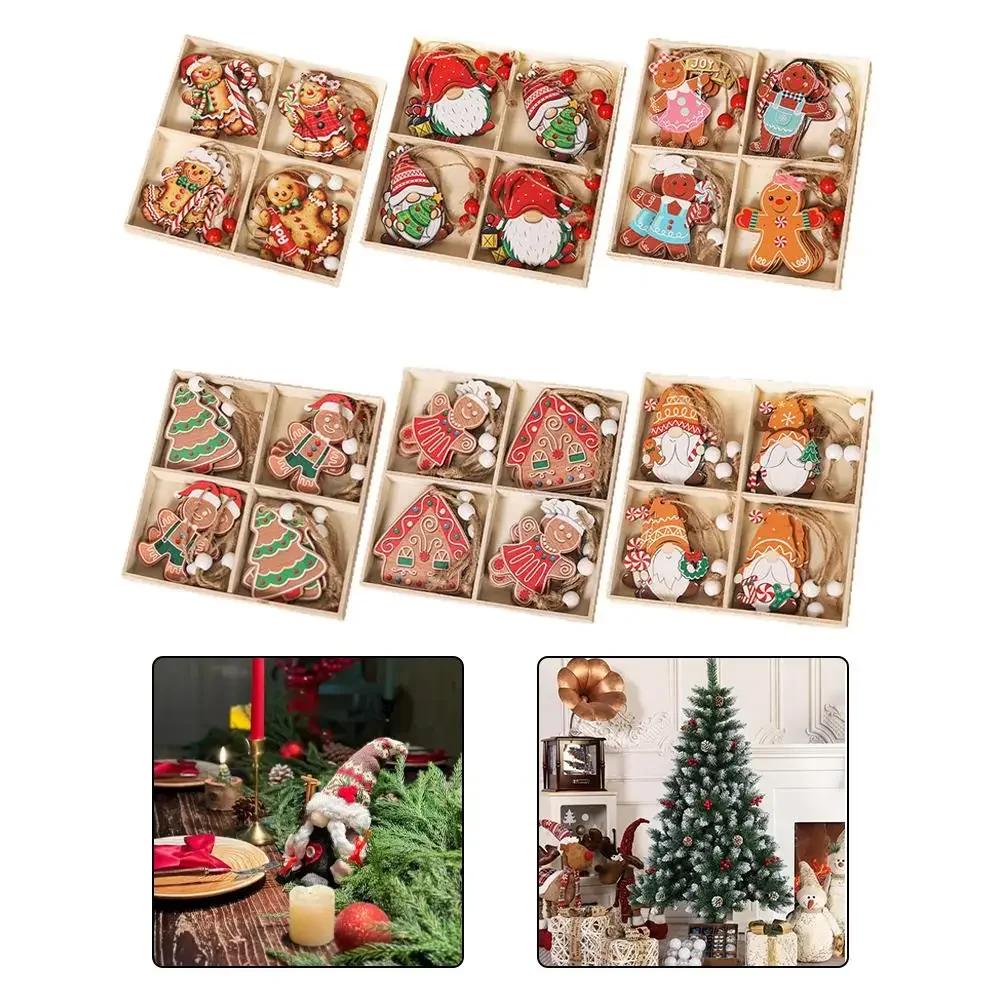 12pcs Wooden Christmas Ornaments Cute Biscuits Couple Faceless Santa Christmas Home Party Ornaments Decorations