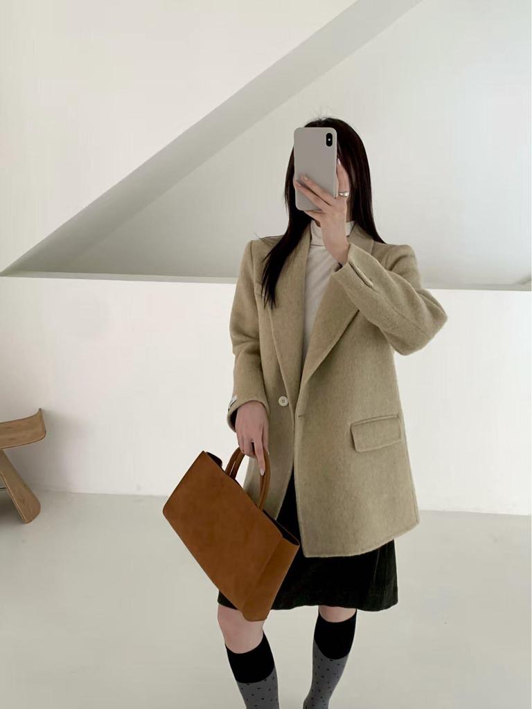 Korean-Style Double-Sided Wool Coat - Petite Fit, Versatile Autumn/Winter Design