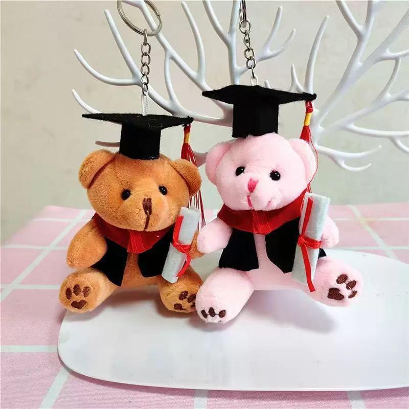 Cartoon Doctor Bear Plush Toy Reading Bear Doll Keychain Pendant Student Graduation Commemorative Small Gift Doll