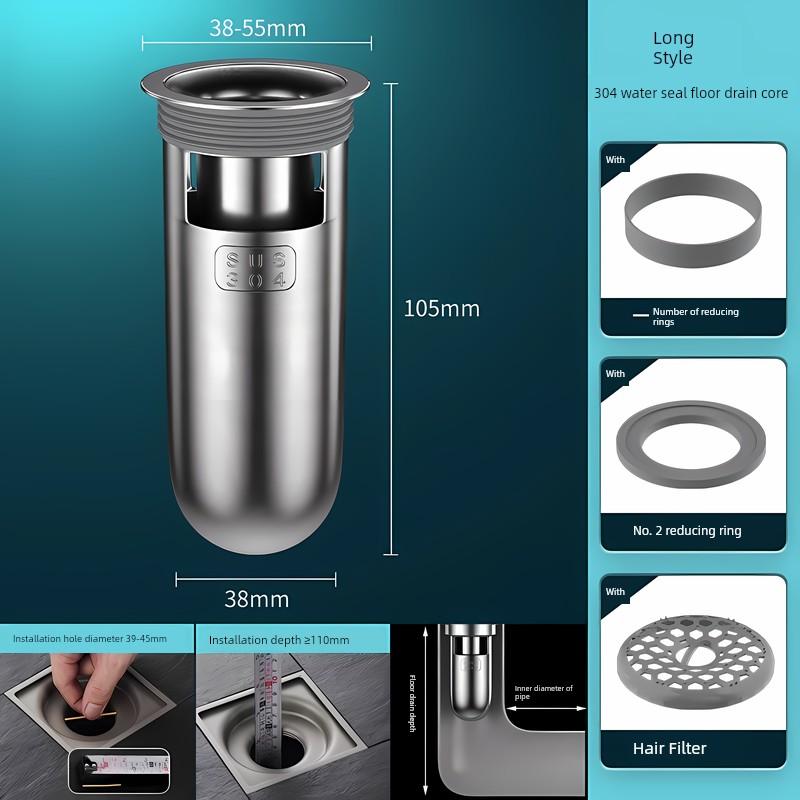 Floor Drain Core Anti-Odor Device, Bathroom Sewer Anti-Odor Gadget, Anti-Insect Silicone Cover, Stainless Steel Universal Inner Core