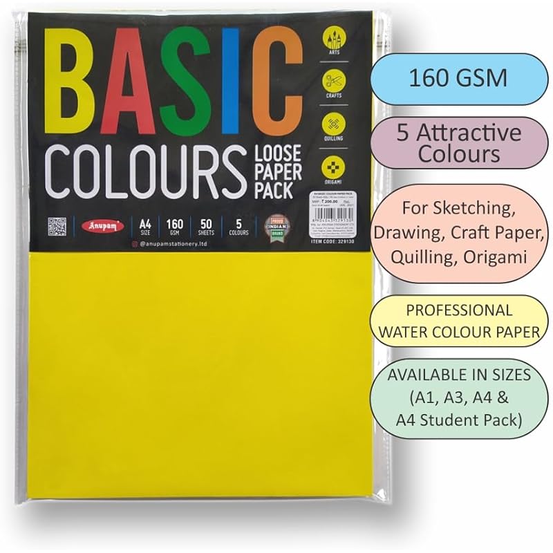 

Anupam A3 Basic Colour Loose Paper 160gsm 5 Colors Paper for Arts, Crafts, Quilling, Origami (25 Sheet) 3 зелёный