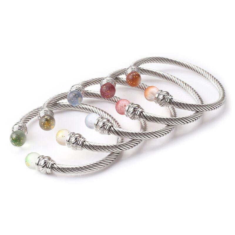 Hot Titanium Steel Cable Cuff Bracelet Zircon Fashion Bangle Jewelry Fine Wristband Accessories Hand Ornament