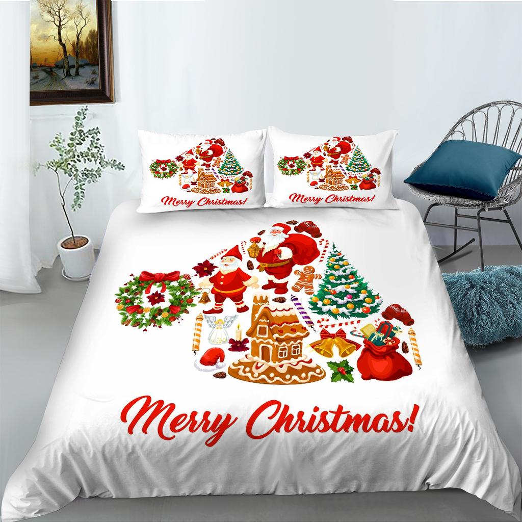 Christmas Series Quilt Cover Pillowcase Three-Piece Set Children'S Gift Digital Printing Polyester