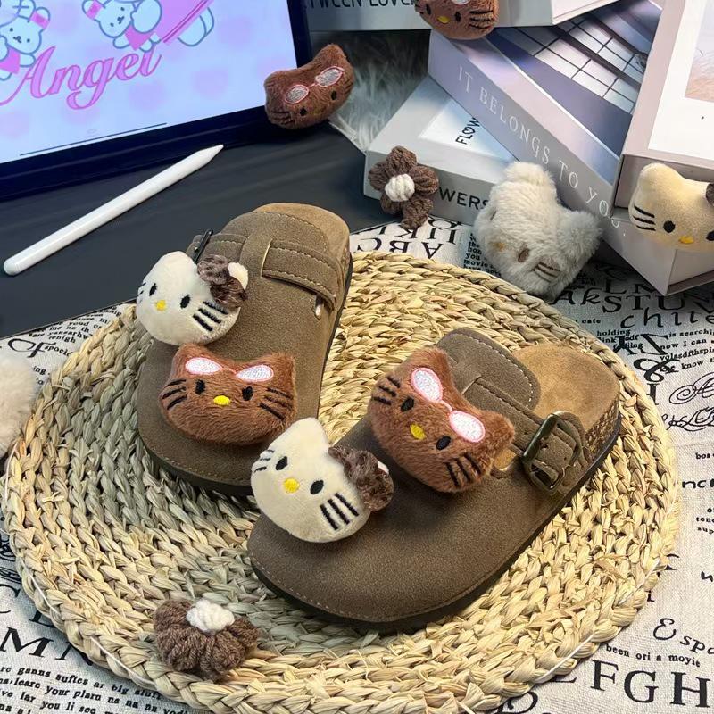New KT Birkenstock Cartoon Cat Slippers for Girls – Cute, Comfortable, Closed-Toe Outdoor Shoes