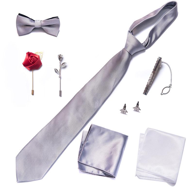 Men's 8-Piece Formal Accessory Set: Bow Tie, Corsage, Brooch, Cufflinks for Weddings.