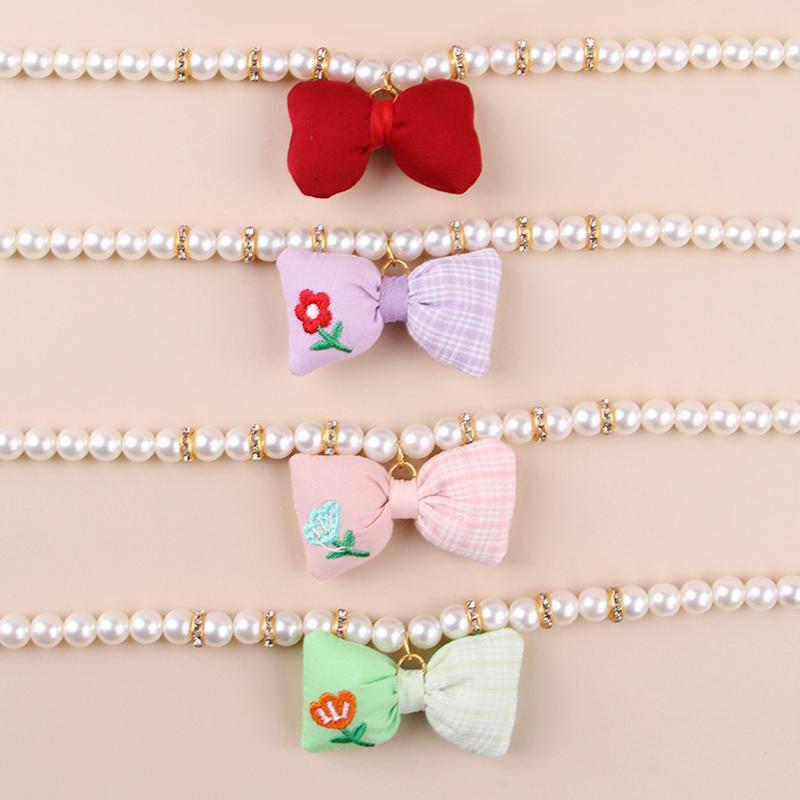 Creative Cat Dog Simulated Pearl Collar Pet Necklace  Bow Pet Necklace Adjustable Puppy Kitten Necklace Pet Supplies
