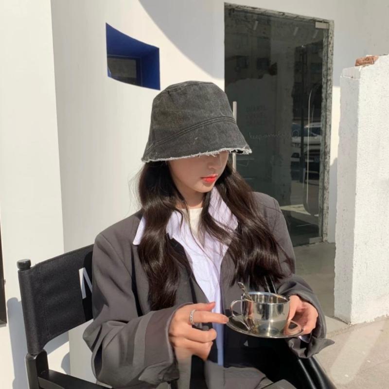 

Однотонные джинсовые панамы из потертого денима, унисекс, складная рыбацкая кепка с широкими полями, женская Панама-ведро в стиле хип-хоп Gorros 56-58cm чёрный