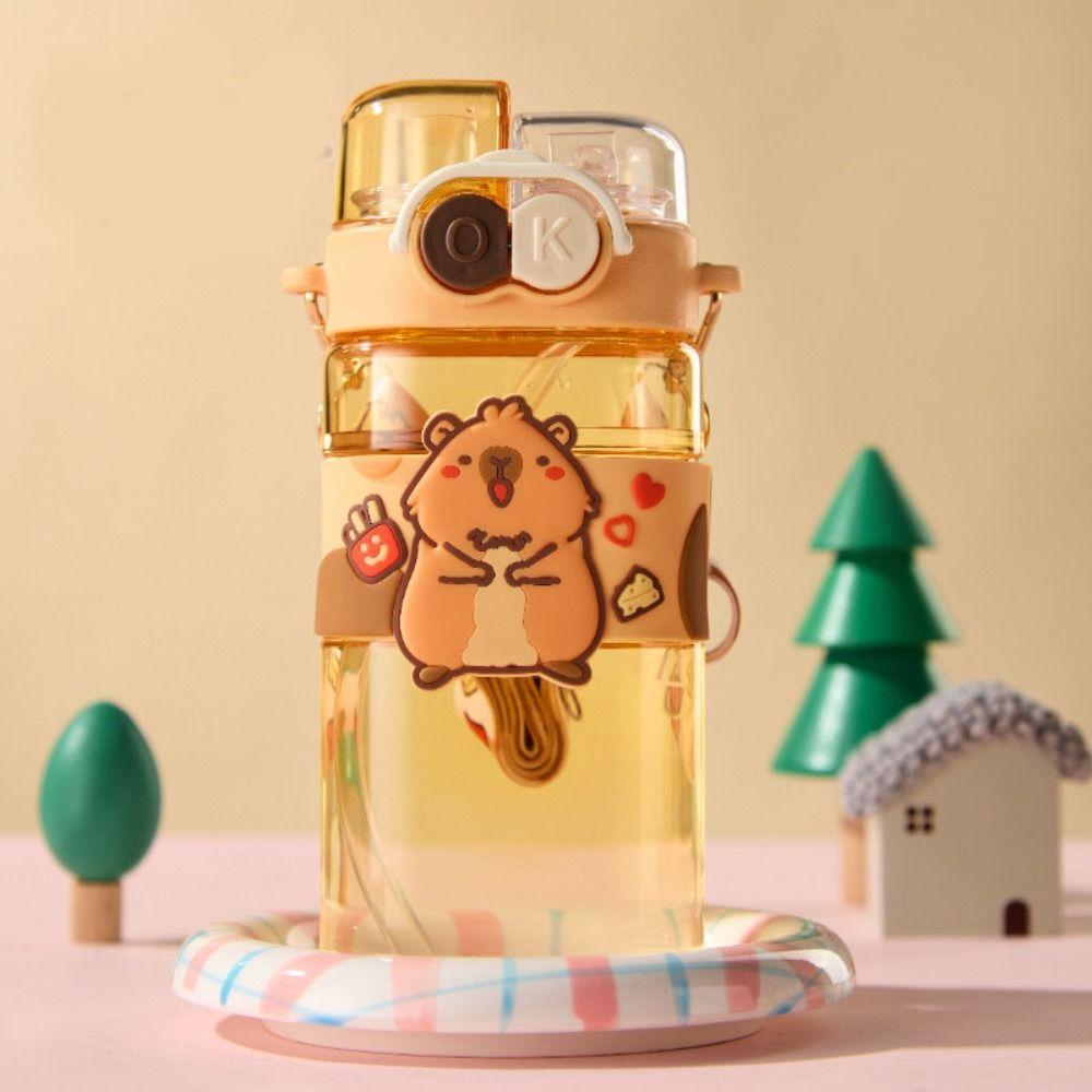 With Straw Cartoon Plastic Water Bottle BPA Free Cute Drinking Bottle  Kids Student