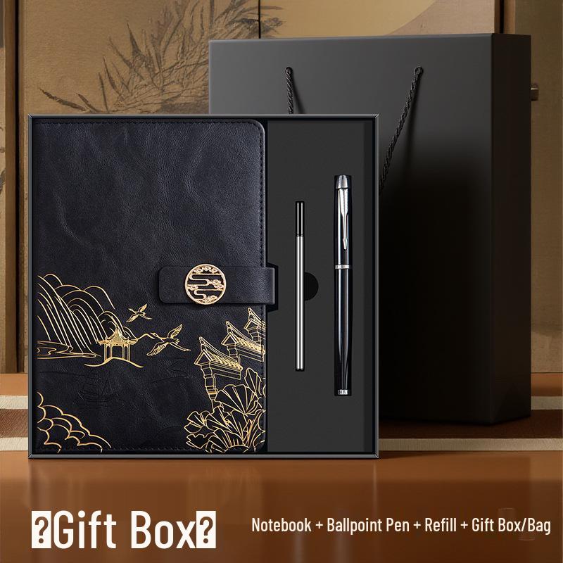 A5 Chinese Style Leather Business Notebook Gift Set