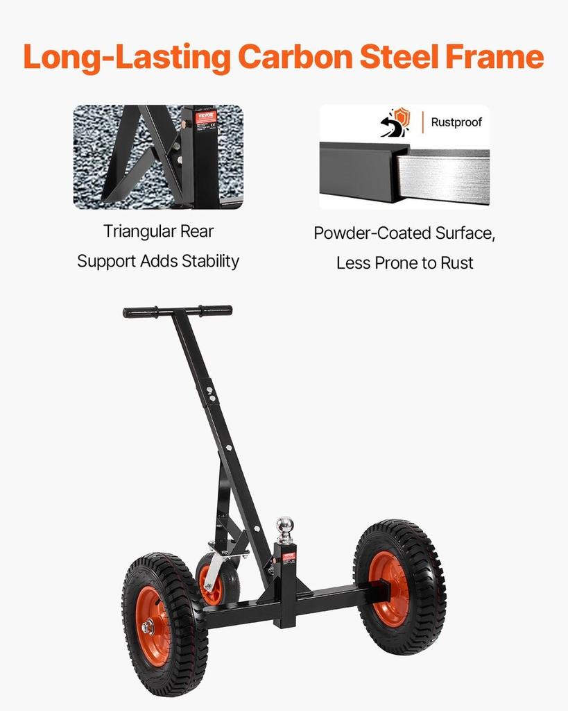 1200lbs Trailer Dolly 18 and 22 In Adjustable Height 2 In Ball 15.2 In Tires
