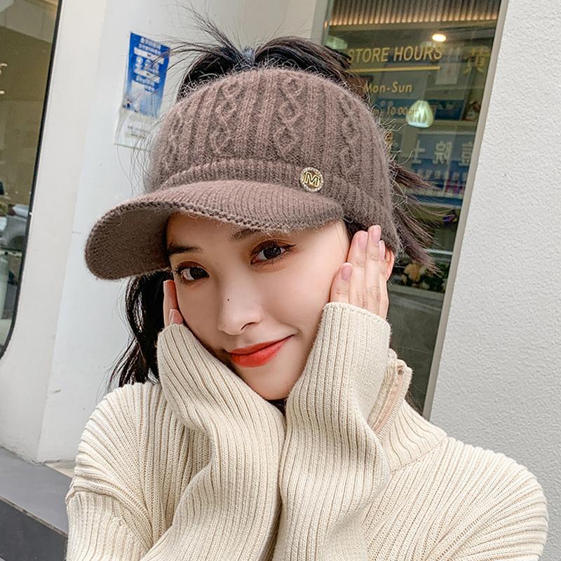 Autumn And Winter Hollow Top Hat All-Match Knitted Wool Hat Plus Velvet Thick Warm Ear Protection Hat For Women