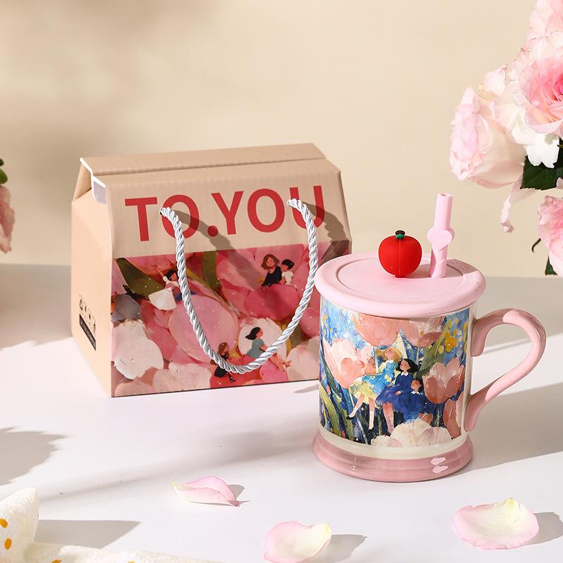 

Керамическая кружка серии «Море цветов для девочек», сувениры на День святого Валентина, чашка для воды, очень красивая кофейная чашка, подарок на День богини 401-500ml