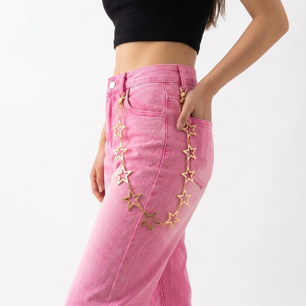 Hollow Out Metal Waist Chain Five-Pointed Punk Belt Chain Goth Star Pants Chain  Steet