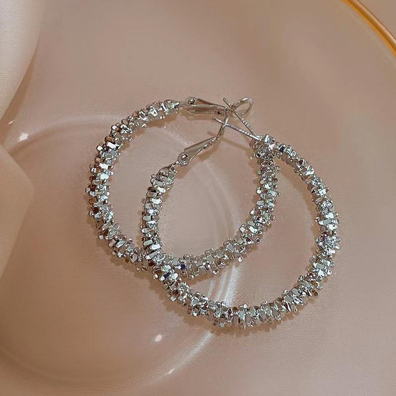 

111 silver needle cold wind broken silver geometric earrings women, new trendy fashion temperament earrings Internet celebrity earrings 925 silver needle