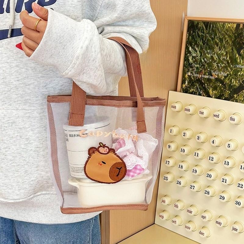 Transparent Mesh Tote Bag Cute Cartoon Guinea Pig Storage Bag Beach Travel Swimming Wash Large-capacity Portable Handbag