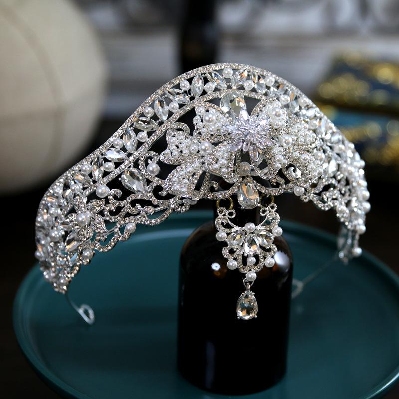 

New Hepburn Style Baroque Zircon Bridal Crown Tiara Bow Crown European Style Wedding Jewelry