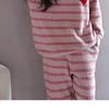 Thickened Coral Velvet Pajama Sets Women's Winter Pink Striped Velvet Home Wear with Velvet Autumn-winter Strawberry Set