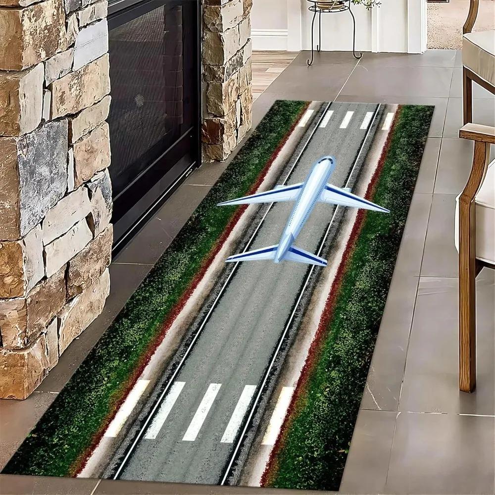 Airplane Runway Long Hallway Rug Runners Airport Aircraft Carpet Pet Friendly Foldable Carpets Resistant Rugs for Bedroom Rugs