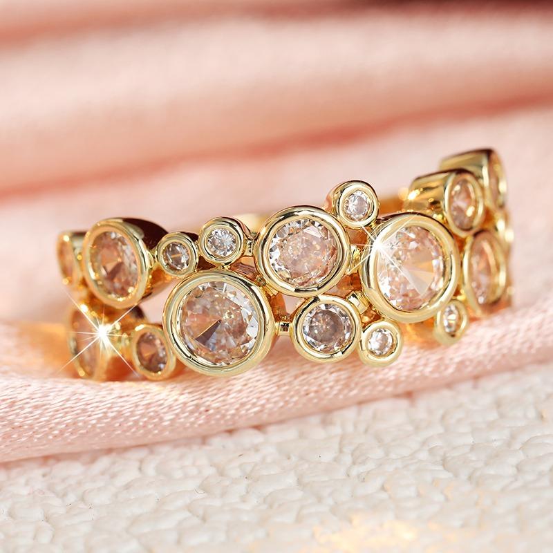 Aesthetic Inlaid White CZ Women's Ring Trendy Gold Color Geometry Daily Wear Party Jewelry Anniversary Gift