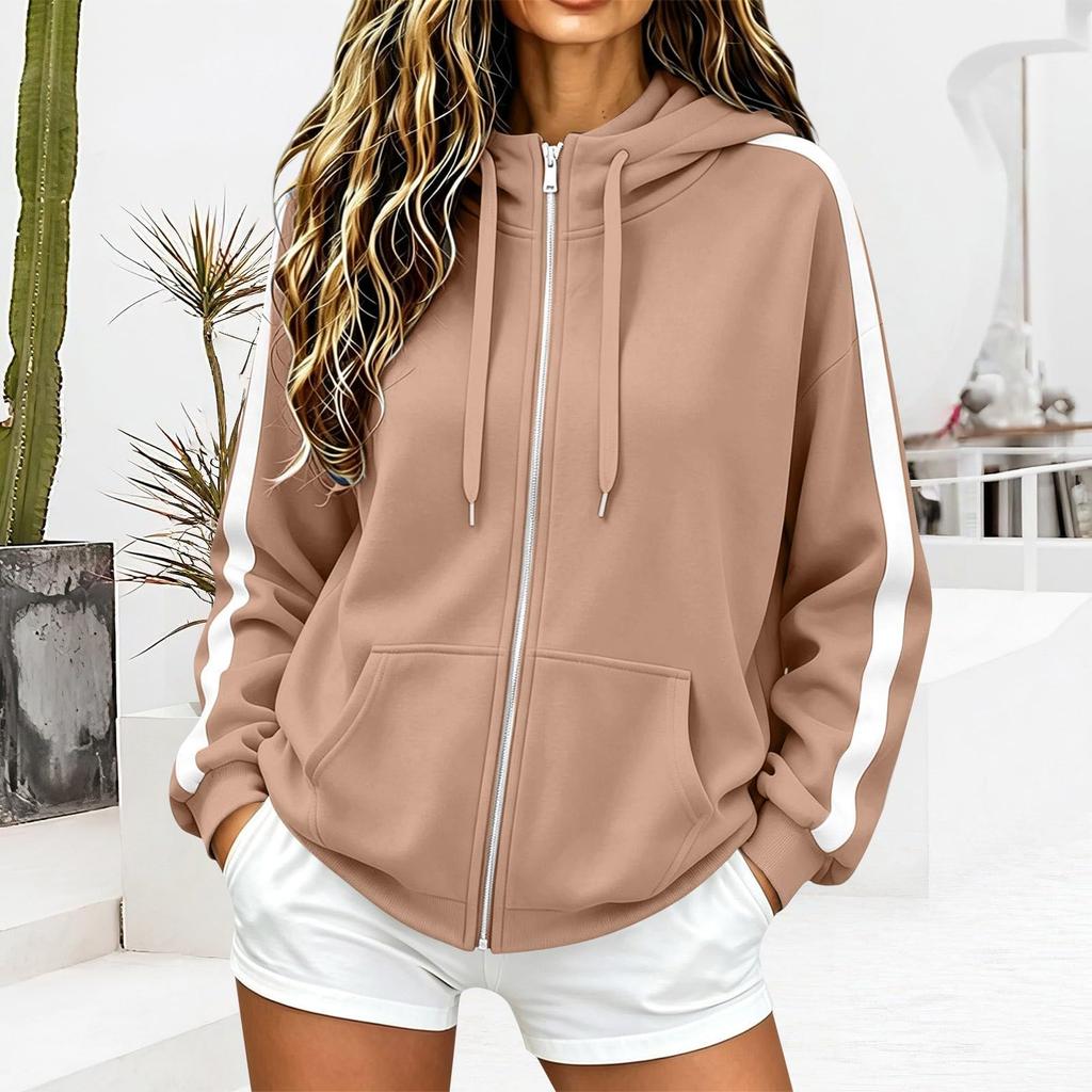 Women's Hooded Sweatshirt Long Sleeve Color Pullover with Pockets Casual Fall Fashion