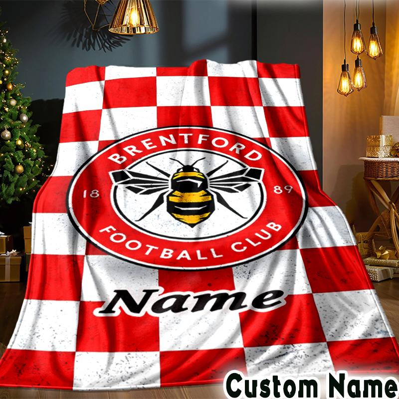 Custom Name Brentford Crest Design Throws Blanket Flannel Blankets for Couch Bed Gifts for Men Women Picnic blanket Christmas fan gifts