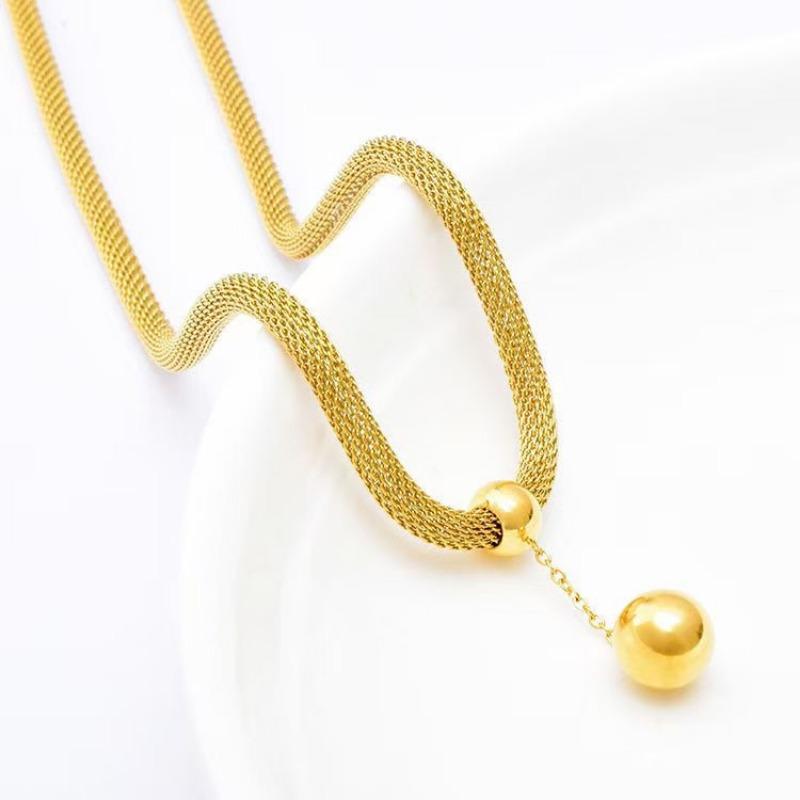 Gold Plated Stainless Steel Mesh Chain Adjustable Necklace with Ball Pendant золотой
