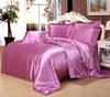 Red Wedding Four-Piece Set: Imitation Mulberry Silk Duvet Cover and Bed Sheet in Solid Color, Double Size, Faux Tencel Tribute Satin.
