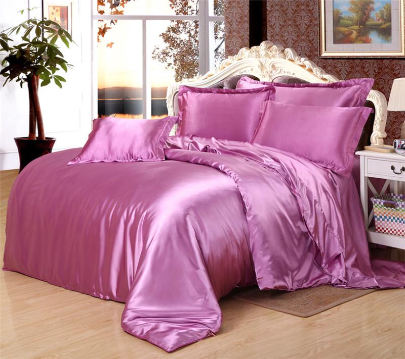 Red Wedding Four-Piece Set: Imitation Mulberry Silk Duvet Cover and Bed Sheet in Solid Color, Double Size, Faux Tencel Tribute Satin.
