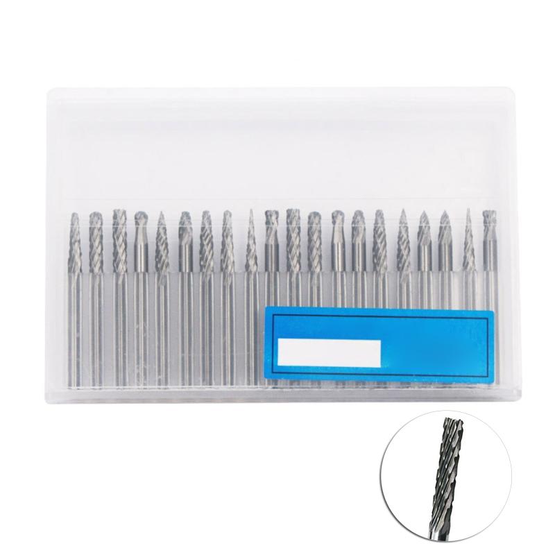 20 Pcs/Set Rotary Burr Set 3mm 1/8'' Shank Tungsten Steel Grinder Bits Engraving Bits Power Tool Accessories for Carving