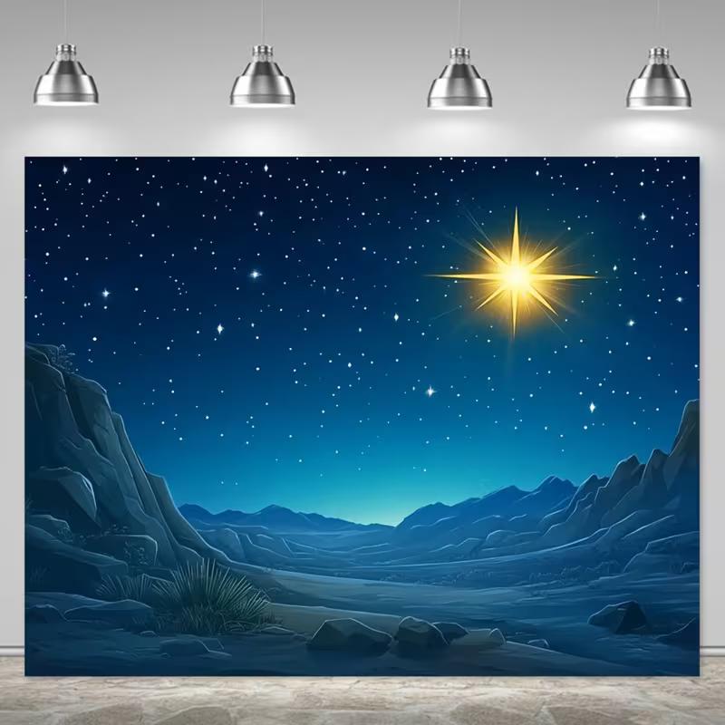 Religious Star of Bethlehem Tapestry, Blue Night Sky and Desert Mountains 47.2x31.5inch/120*80cm
