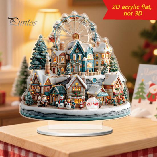 Christmas Tree Tabletop Decor 2D Acrylic Ferris Wheel Ornament for Holiday Tree, Festive Room Interior Decoration Display Board, Decoration,