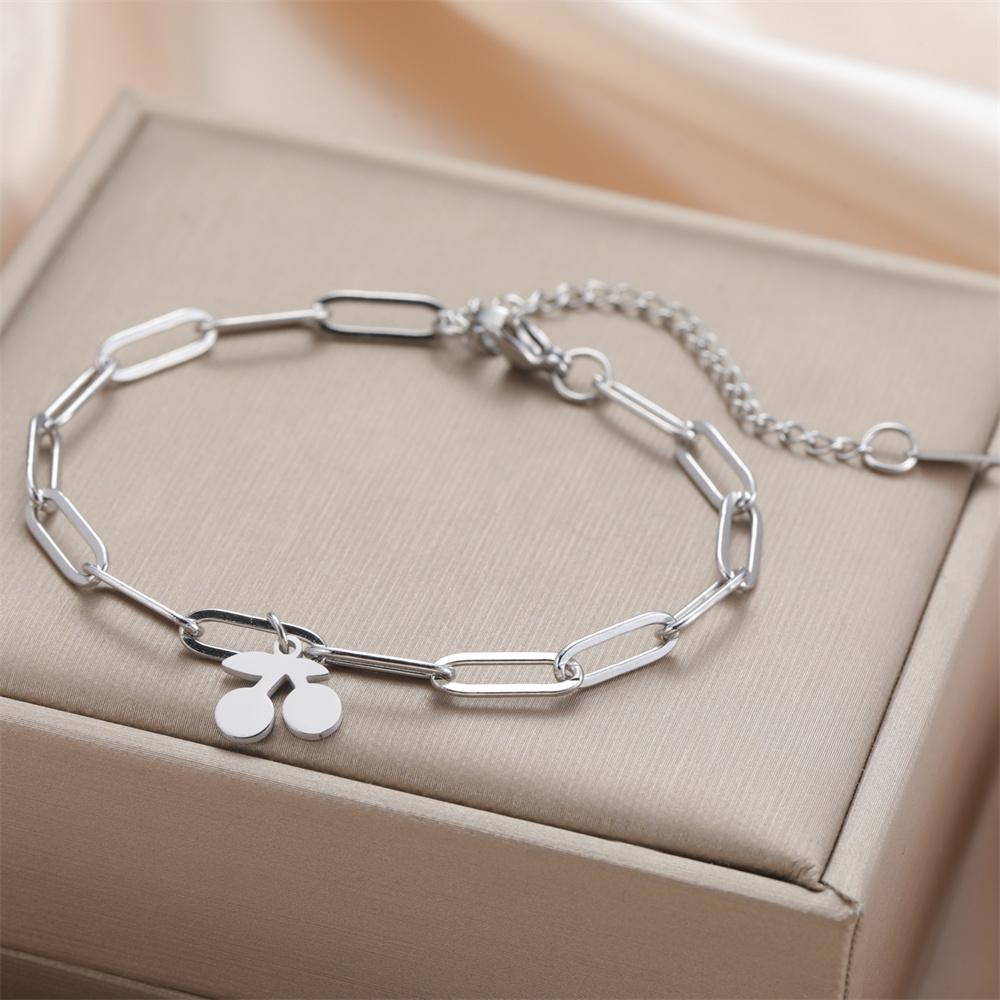 My Shape Cherry Bracelets Stainless Steel for Women Girls Gifts Fruit Pendant Chain Hand Chain Bangle Birthday Gifts Jewelry
