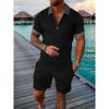 2025 summer men's 3D digital printing short-sleeved polo fashion sports and leisure suit foreign trade men's solid color