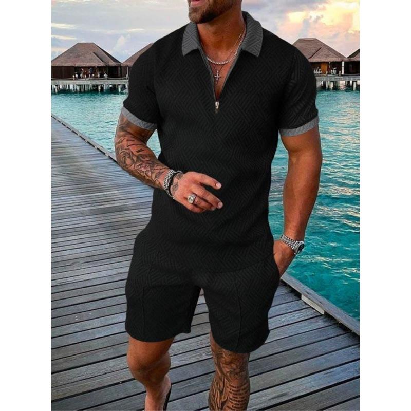 2025 summer men's 3D digital printing short-sleeved polo fashion sports and leisure suit foreign trade men's solid color