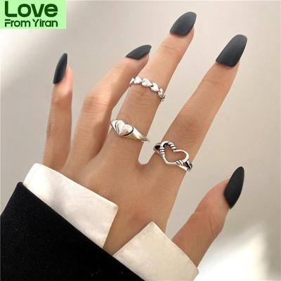 Vintage svarte ringesett for kvinner metall punk ring runde par uregelmessige fingerringer sett tilbehør Smykker gaver