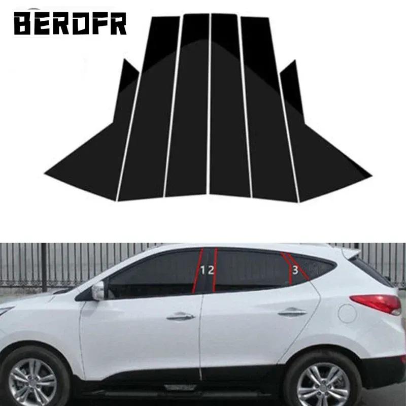 6Pcs Car Pillar Posts Window Door Moulding Trims Sticker For Hyundai IX35 2010 2011 2012 2013 2014 2015 nero