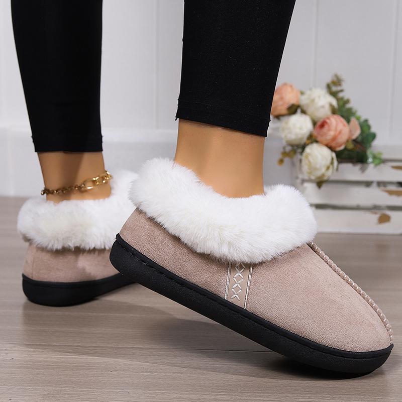 Fur Ankle Fluffy Slippers Women 2025 Winter Warm Plush Indoor Home Slippers Woman Faux Suede Closed Toe Soft Sole House Shoes
