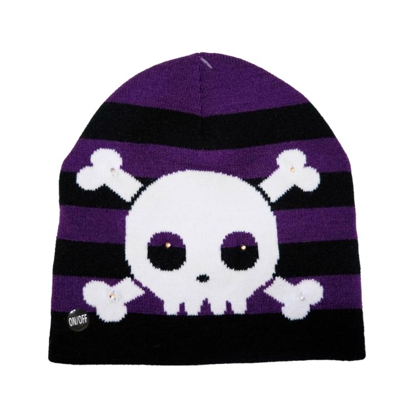 Модная светящаяся LED шапка Вязаная ветрозащитная шапка для взрослых Хэллоуин Зима Велосипед