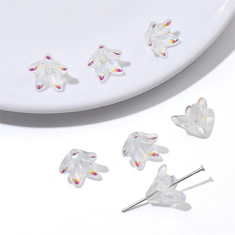 ZW52 20pcs 10x13mm Colorful Lily Cute Flower Glass Bead Charm Handmade Diy Earrings Necklace Bracelet Jewelry Accessories