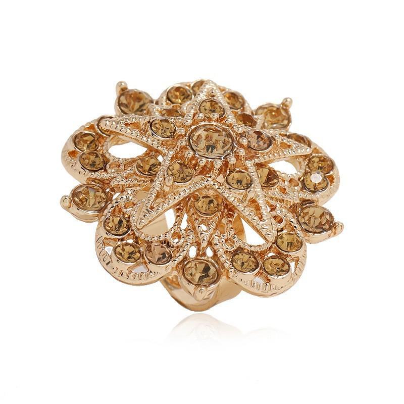 Elegant Adjustable Retro Zircon Flower Ring with Creative Design