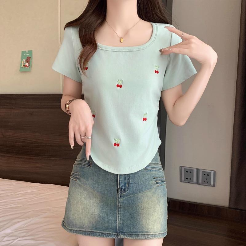 Summer New Sweet Loose T-shirt Slimming Embroidered Versatile High-end Women's Top