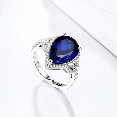 Anello da donna in vero argento con zaffiro blu, 6,8 carati, creato con zaffiro blu reale, classico design di gioielli in stile squisito