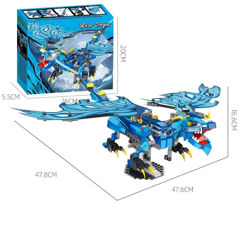 461PCS Blue Flying Dragon Building Blocks Prehistoric Water Dragon Animal Model Bricks Desktop Display Kids Toys Holiday Gifts